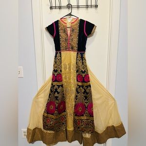 Full floor length velvet / net party wear gown